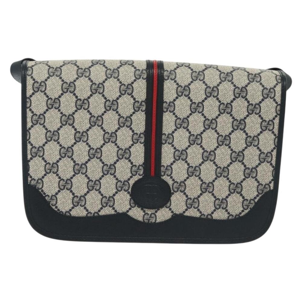 Gucci GG Supreme Web Shoulder Bag Navy Gold 001 113 Blue